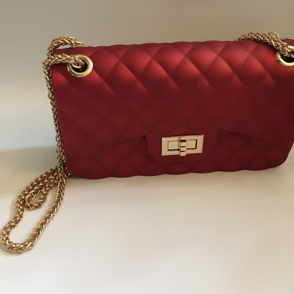 Jelly Quilted Messenger Shiny Crossbody Shoulder Bag Red Wine